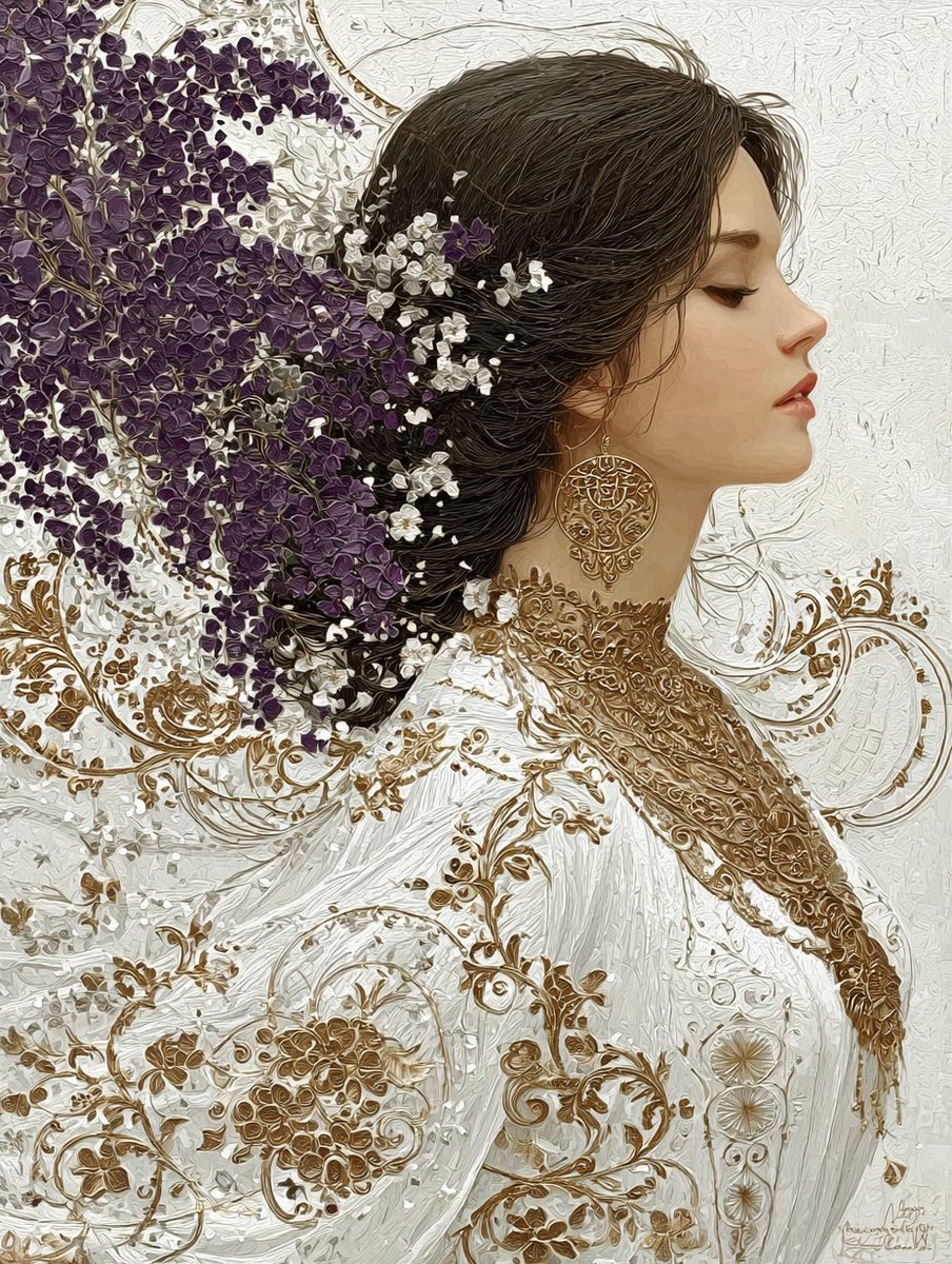 Dreamy Side Profile Woman, People, nanoBanana-Pro, Arabesque Design, Artistic Masterpiece reference image