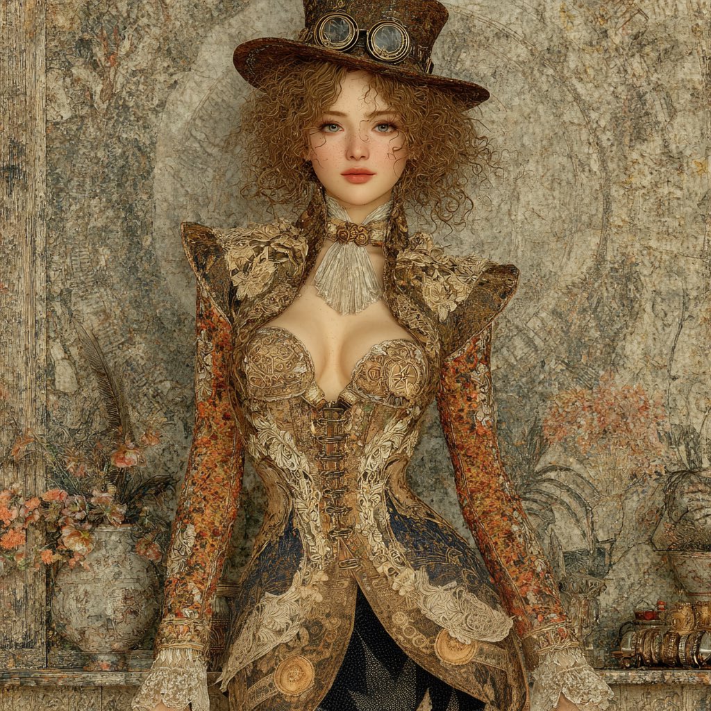 Steampunk Victorian Lady, Fashion, nanoBanana-Pro, Detailed Painting, Elegant Lady reference image