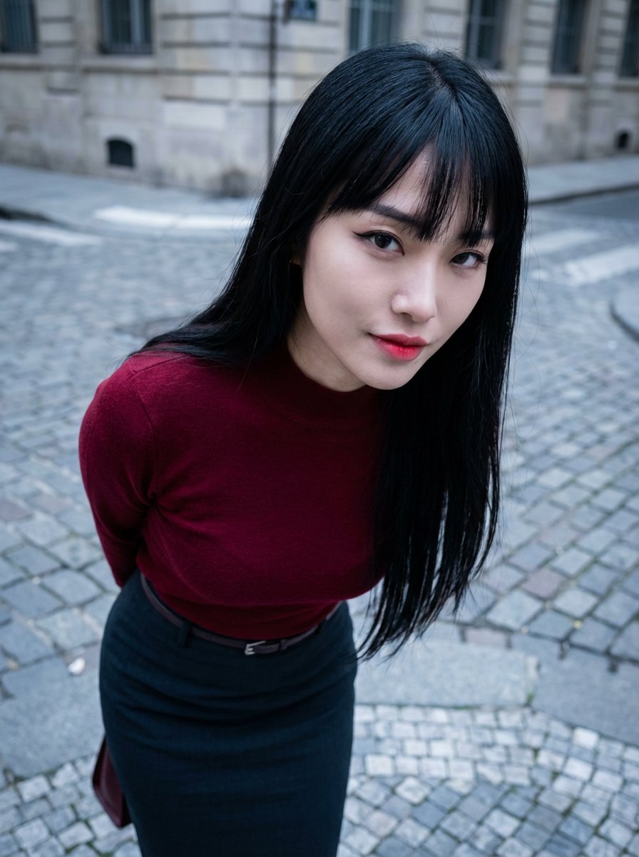 时尚亚洲时尚博主高清照片，时尚，nanoBanana-Pro，Chic Asian Influencer, Cool-Toned Beauty风格参考图