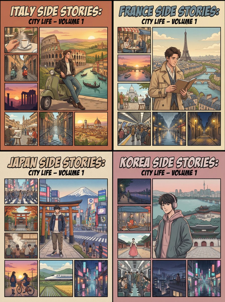 City Life Series Posters, City, nanoBanana-Pro, Anime Style, Café Culture reference image