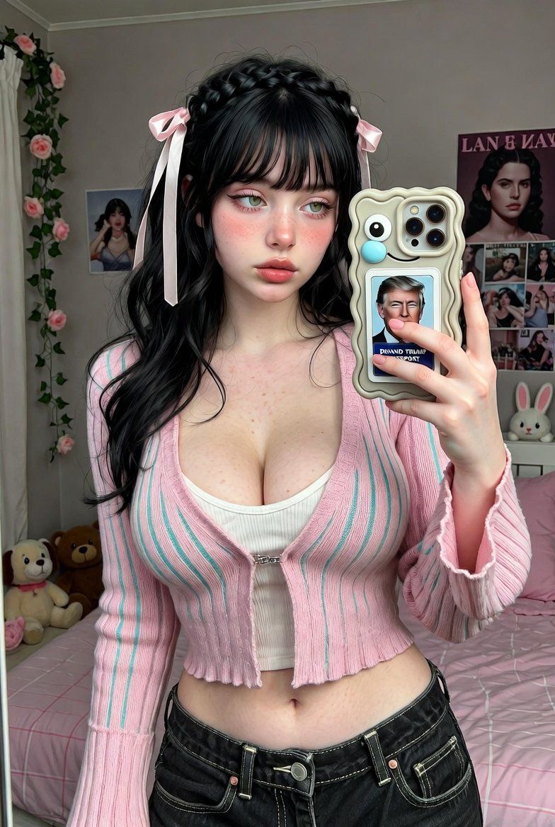 欧洲年轻女性手机自拍，人物，nanoBanana-Pro，Coquette Outfit, Cozy Interior风格参考图