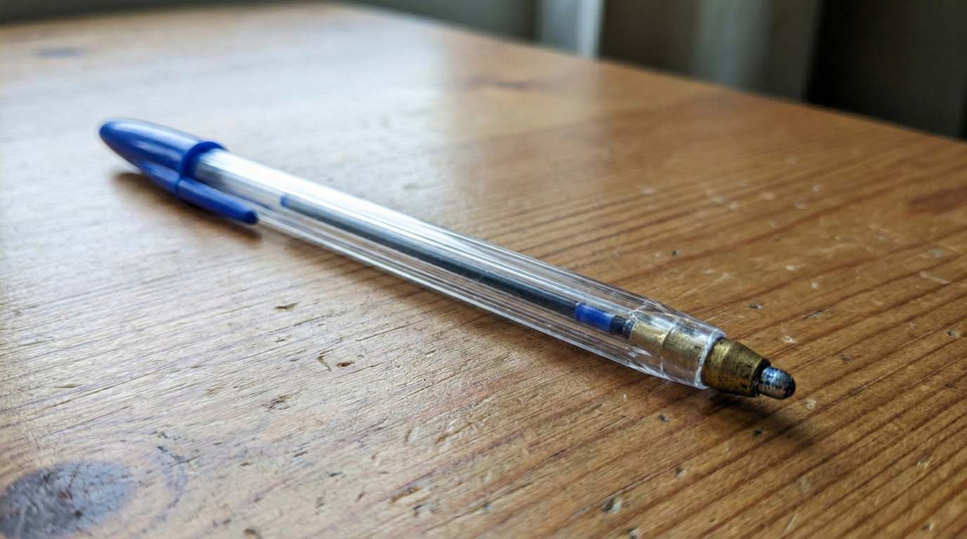 Deep Exploration of a Ballpoint Pen Tip at Microscopic Level, Avatar, nanoBanana-Pro, Artistic Technique, Ballpoint Pen Art reference image