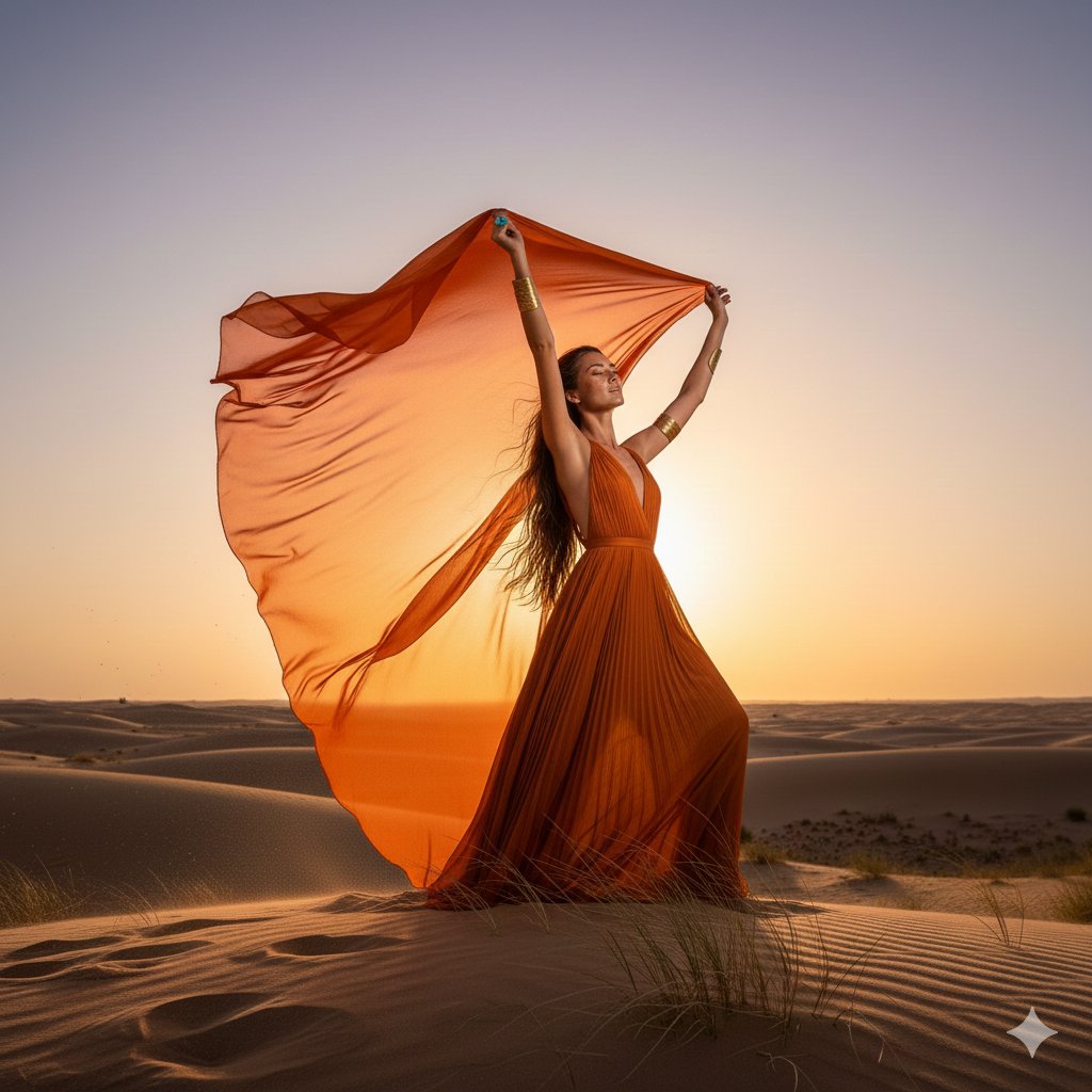 Sahara Solstice Editorial, Fashion, nanoBanana-Pro, Wide Angle, 人物 reference image, image 2 of 2