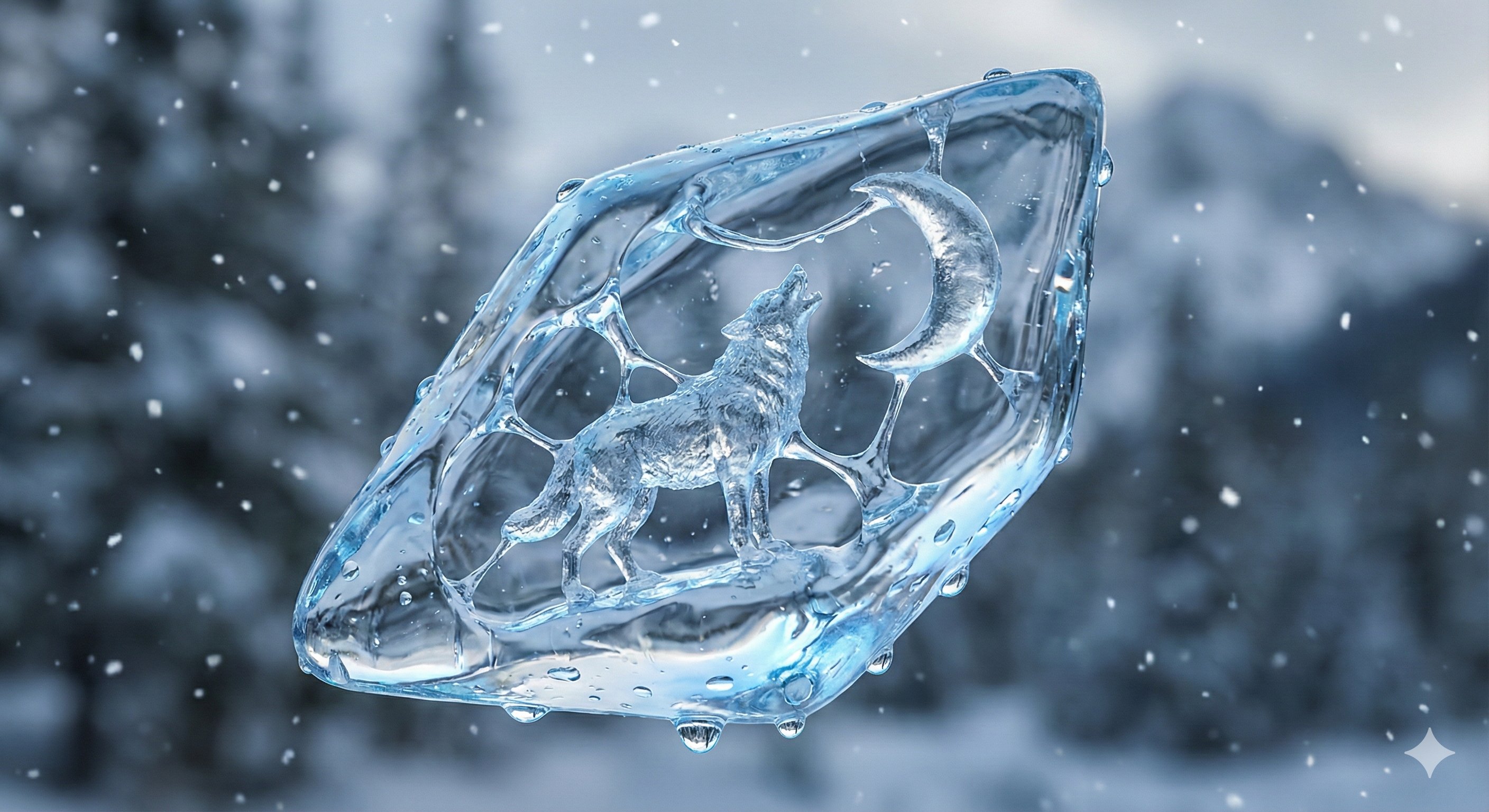 Ice Sculpture Micro-Carving, 3D, nanoBanana-Pro, 3D, Blurred Background reference image