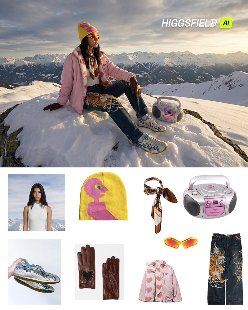 Cinematic Winter Fashion Portrait of a Stylish Young Woman, Fashion, nanoBanana-Pro, Adventure Aesthetic, Alpine Landscape reference image