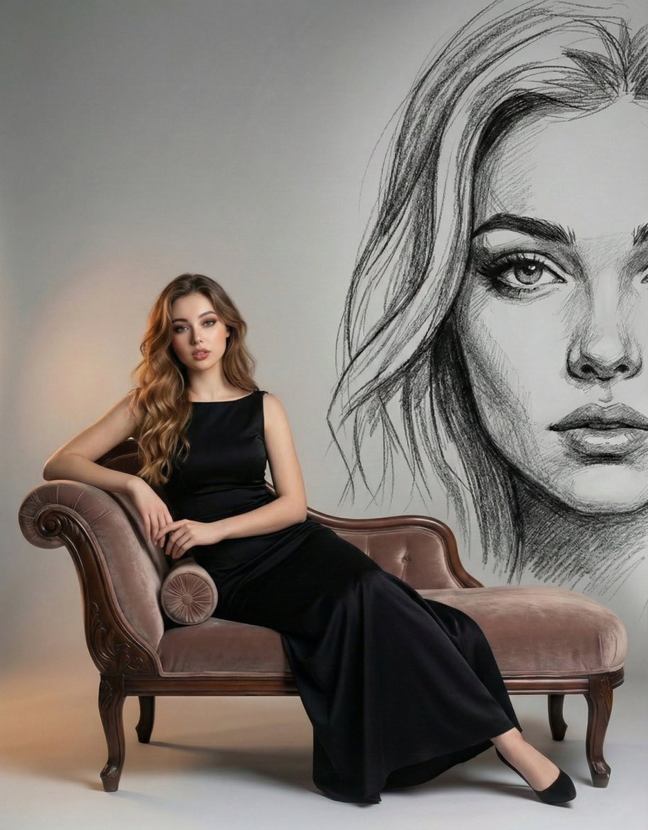 Cinematic Portrait of Self Image on Nano Banana, People, nanoBanana-Pro, Black Evening Dress, Cinematic Portrait reference image