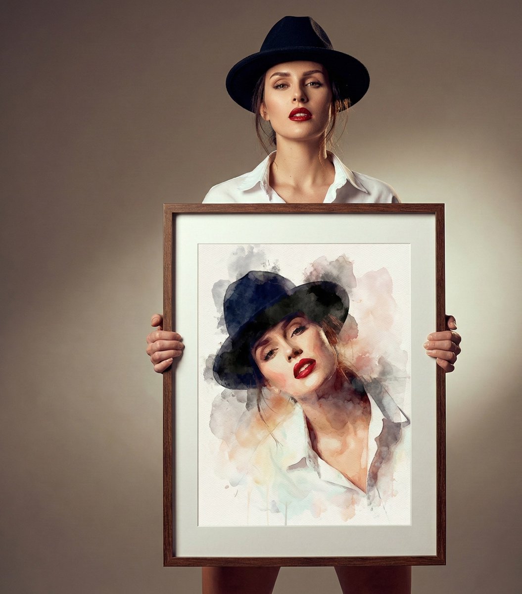 Stylish Woman Watercolor Portrait, People, nanoBanana-Pro, Calm, Elegant reference image