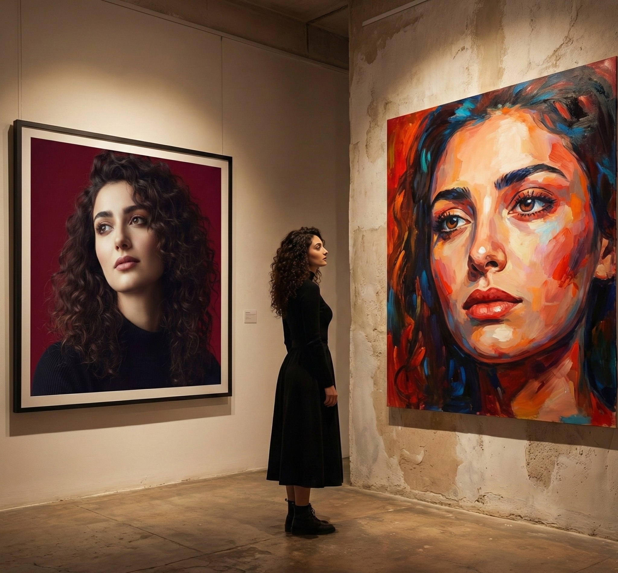 Cinematic Fine-Art Gallery Interior, Film, nanoBanana-Pro, 3D, Art Gallery reference image
