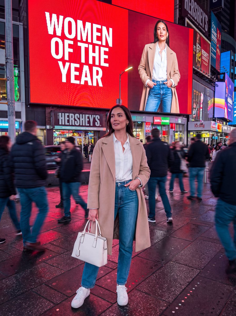 Modified Street Portrait Photography, City, nanoBanana-Pro, Beige Coat, High Fashion Editorial reference image