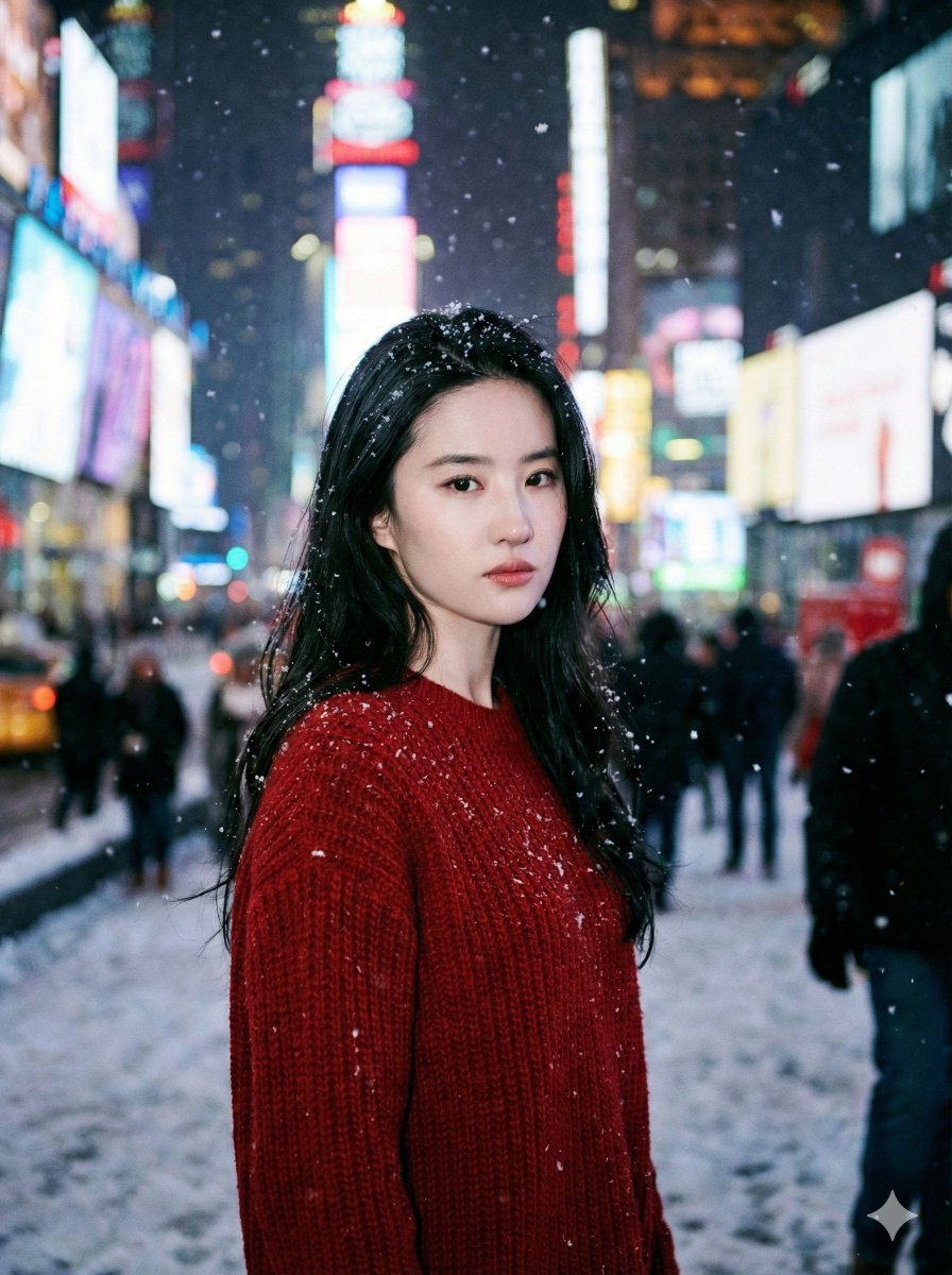 Cinematic Atmosphere - Urban Snowy Night with Christmas Mood, Film, nanoBanana-Pro, 35mm Film, Christmas reference image