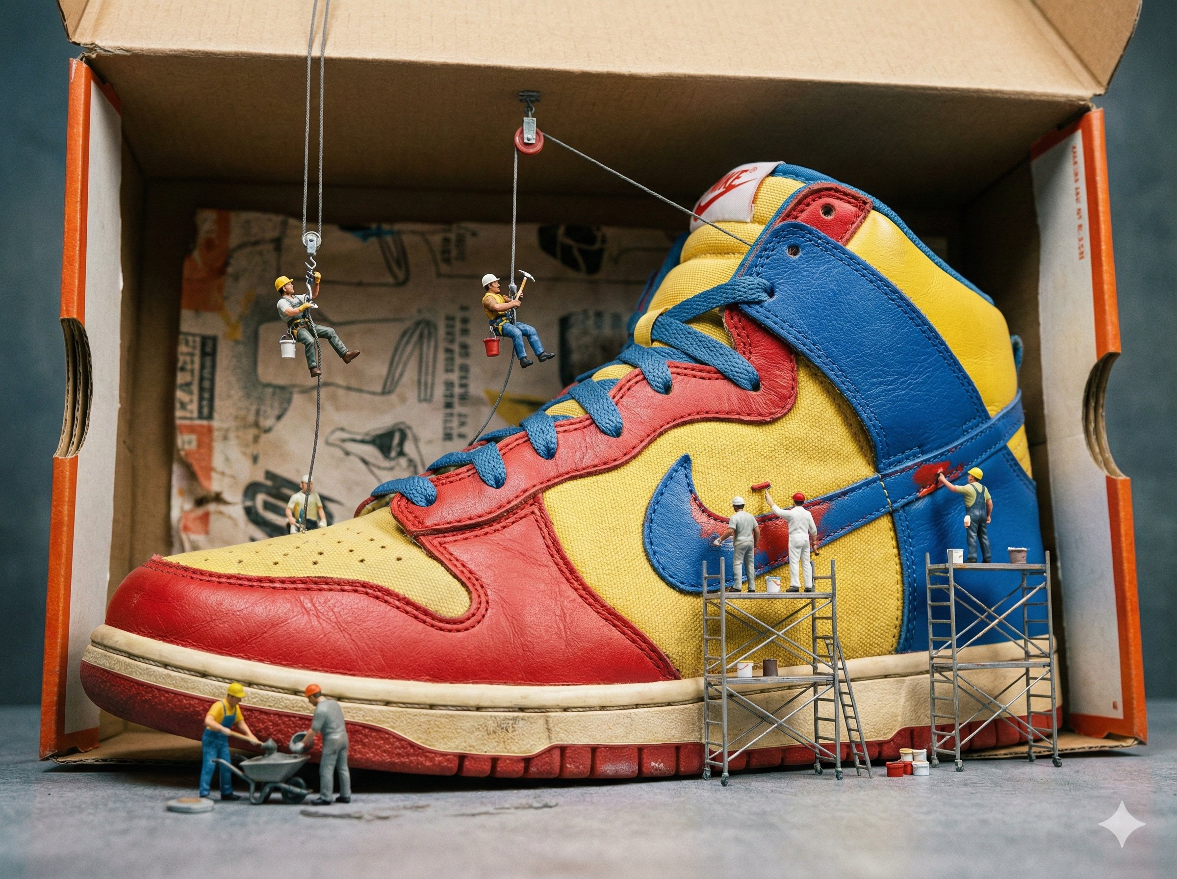 Trendy Industrial Style - Fashion Sneaker Construction Site, Fashion, nanoBanana-Pro, Colorful, Construction reference image