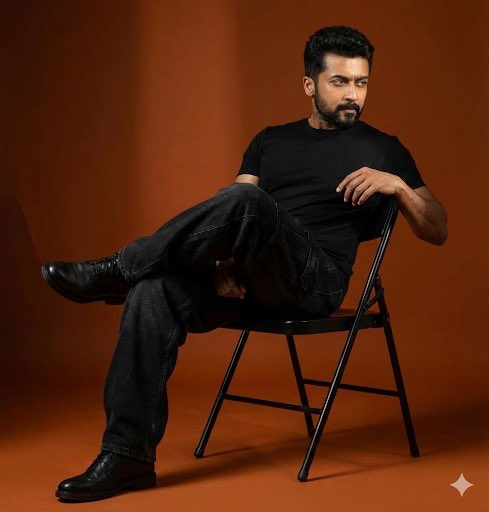 Dark Orange Studio Photo, People, nanoBanana-Pro, Black Jeans, Casual Pose reference image