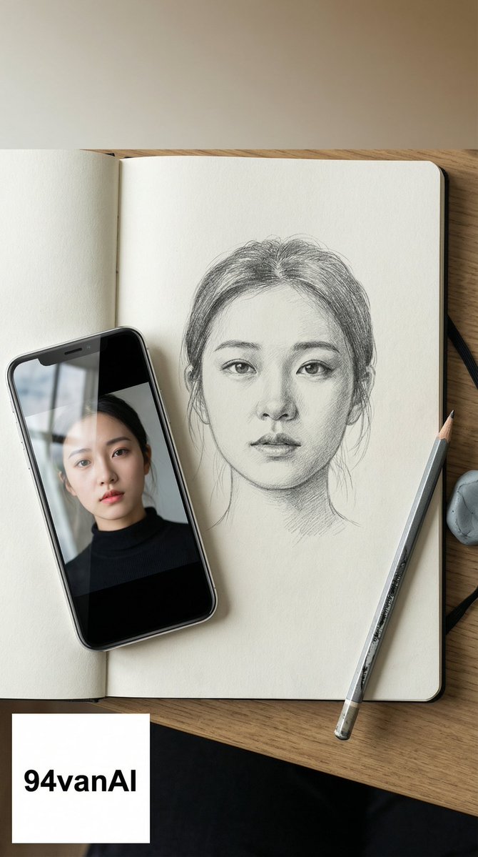 Art Student Sketching Prompt Analysis, People, nanoBanana-Pro, 3D Graphite Sketch, Chinese Idol Girl reference image