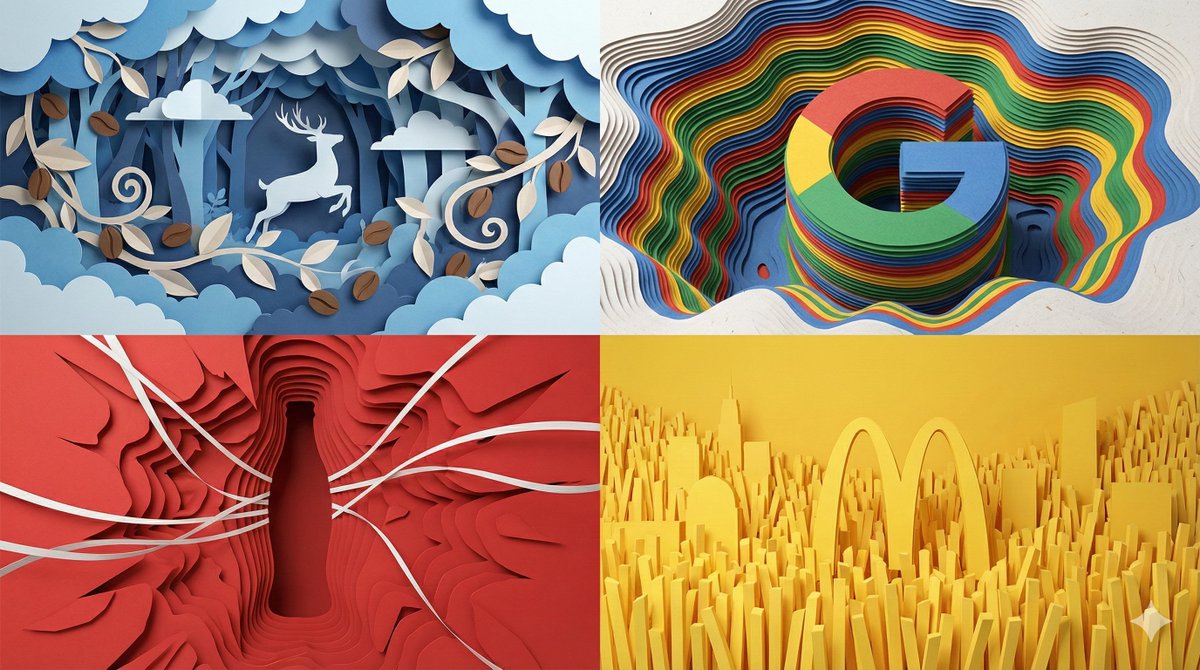 Seamless Four-Quadrant Paper Composite Image, 3D, nanoBanana-Pro, 3D, Magical Forest reference image