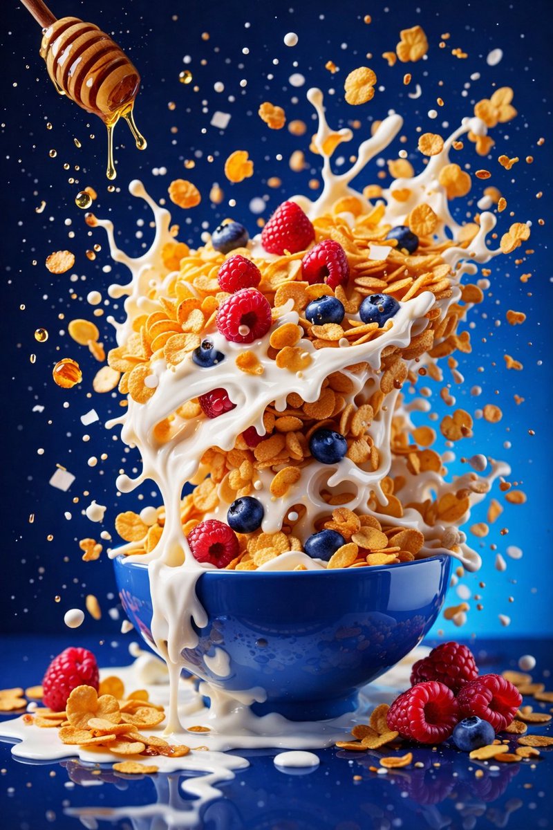 Flavor Explosion, Realistic, nanoBanana-Pro, Berry Smoothie, Cereal Milk reference image