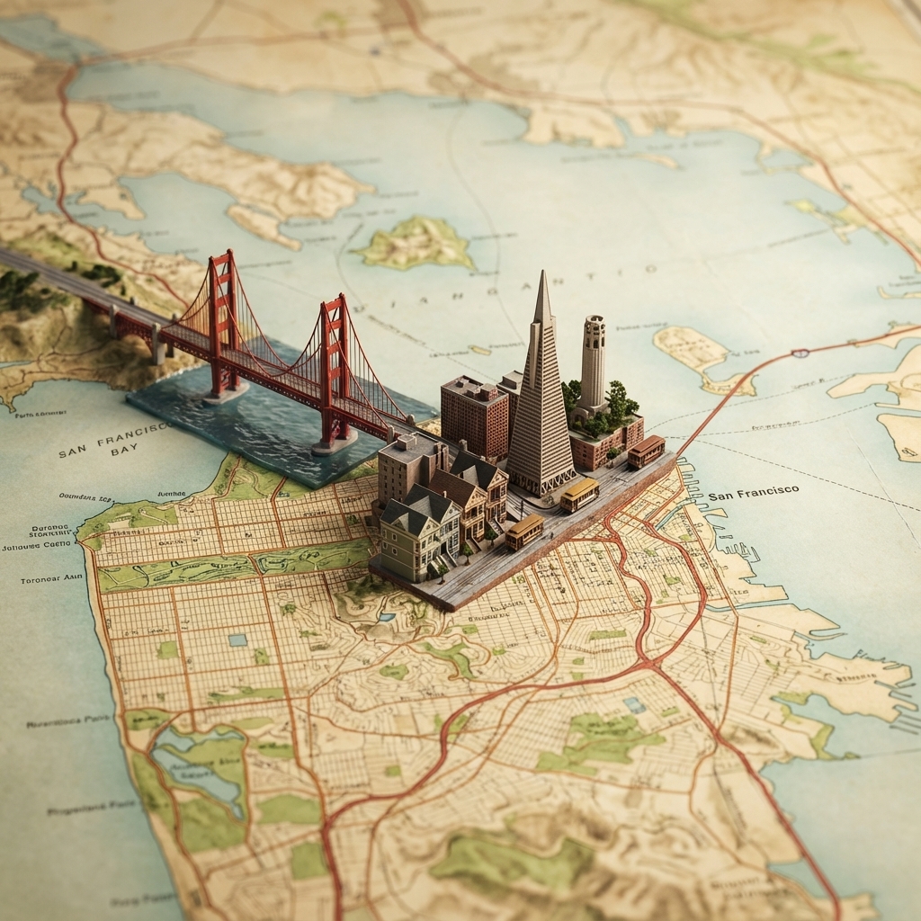 Nano Banana Pro's Beautiful Map, Realistic, nanoBanana-Pro, 3D Diorama, Cinematic Composition reference image