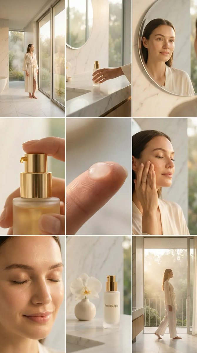 Women's Skincare Moment in a Modern Luxury Bathroom