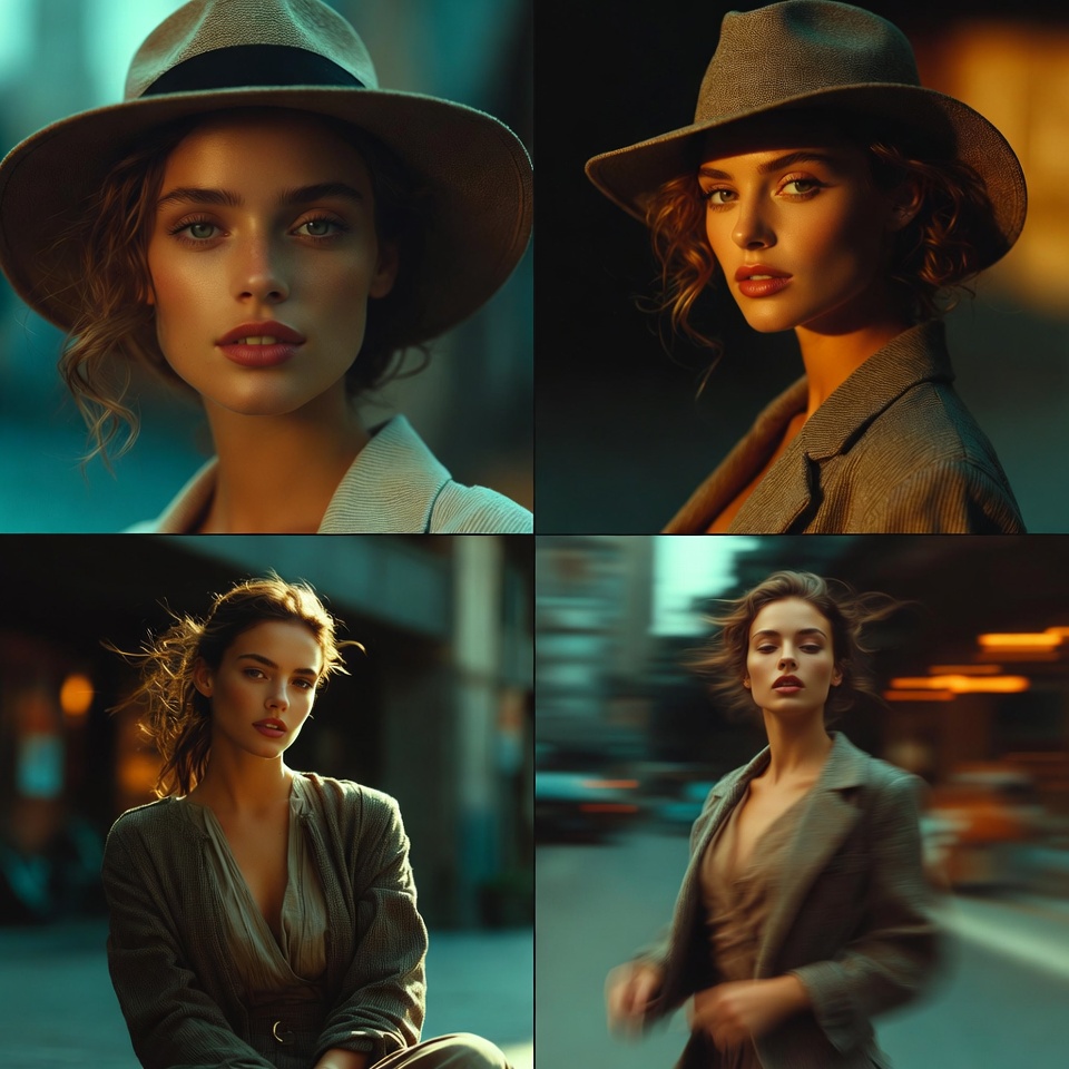 2x2 Grid Cinematic Portrait of the Same Adult Woman