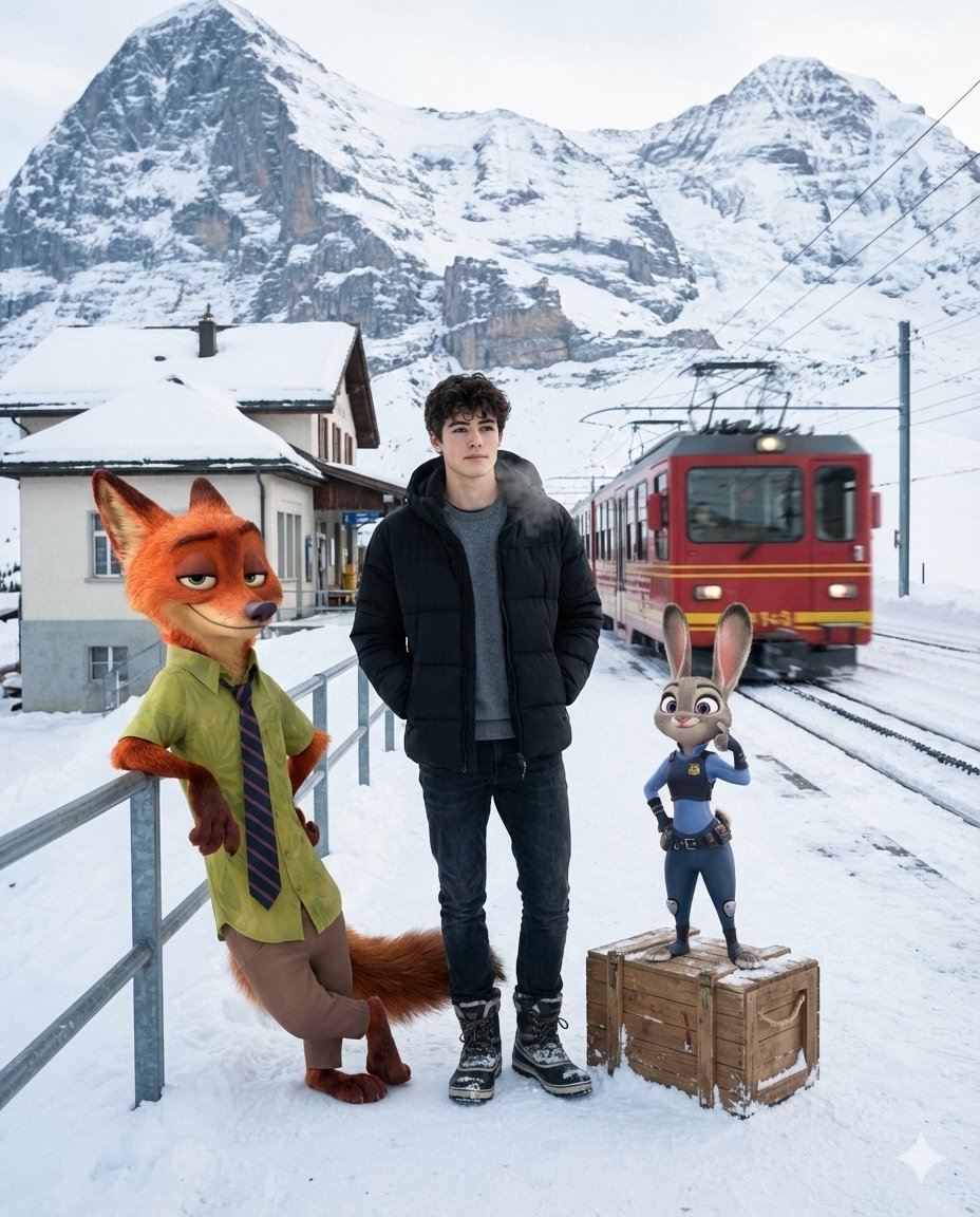 Cinematic Winter Travel Moment at an Alpine Mountain Station