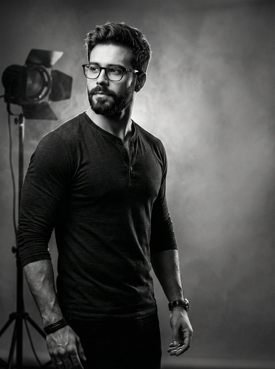 High-Contrast Cinematic Black-and-White Portrait