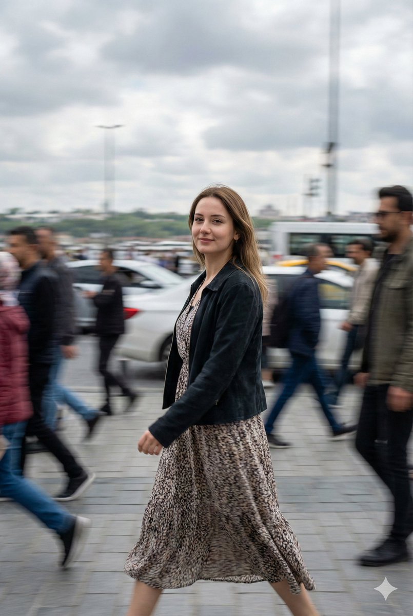 Turkish Girl Walking Through a Crowded Street