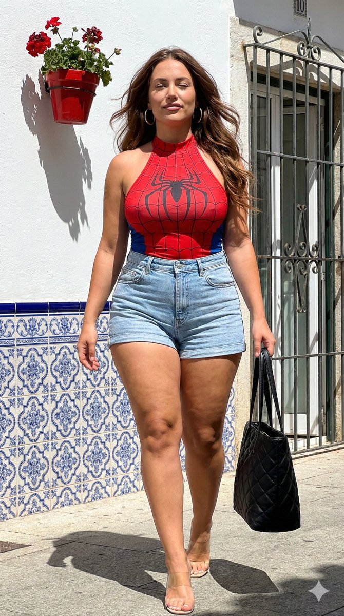 Mediterranean Midday Street Red Dress Lady