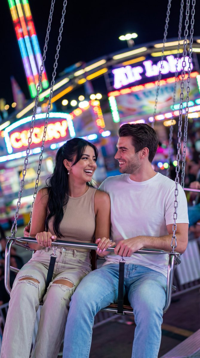 Couple Nighttime Swing Ride