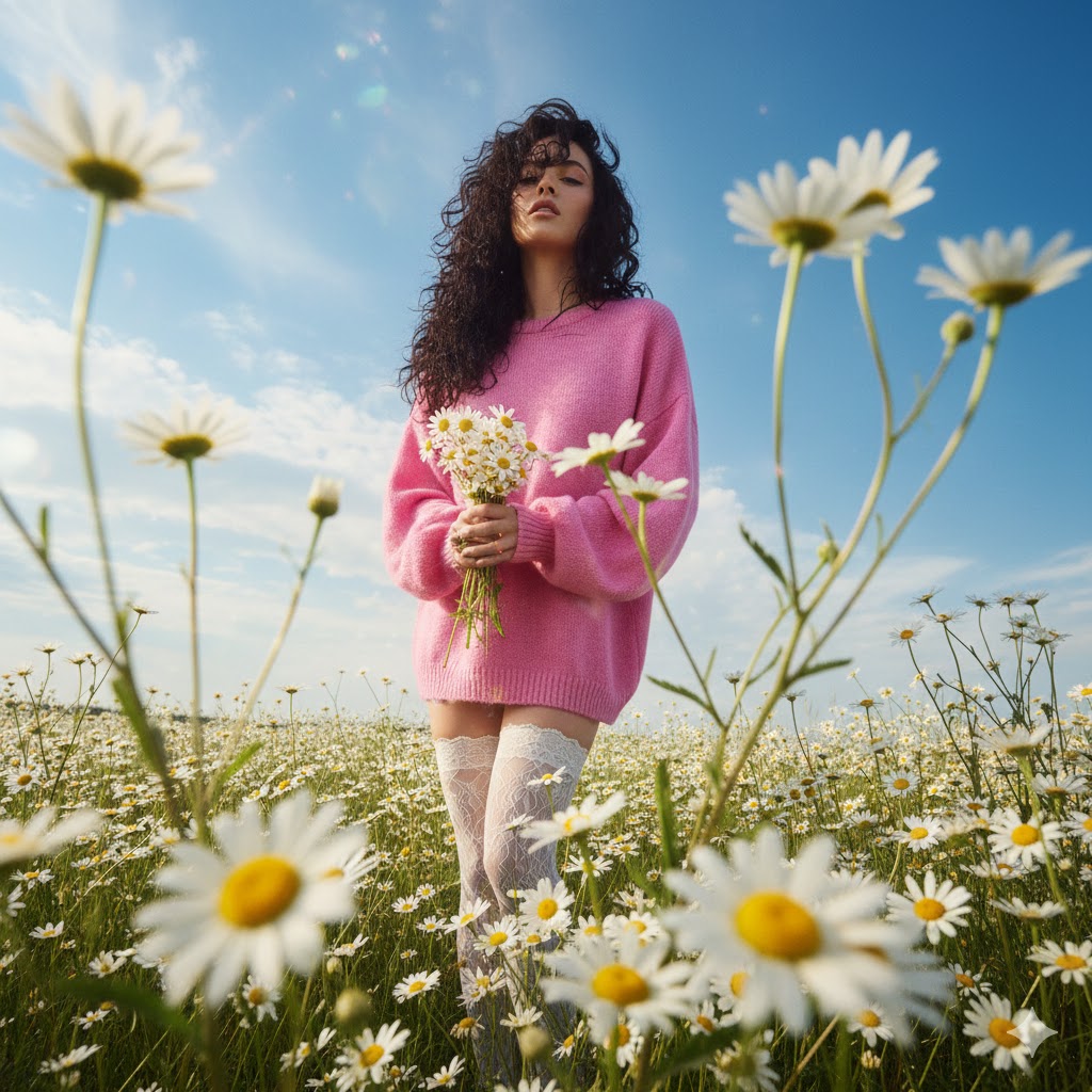 Gemini Nano Banana Pro - Beautiful Lady in a Meadow of Daisies