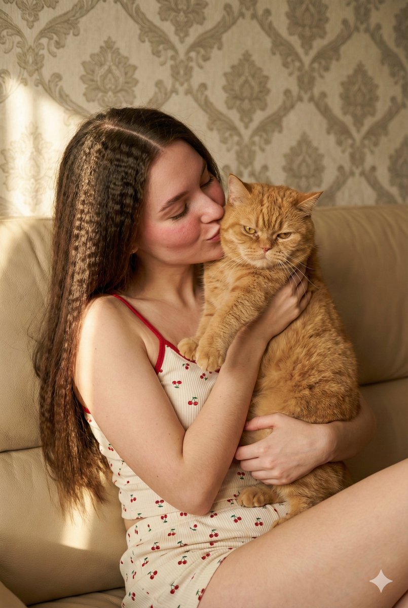 Young Woman with Cat