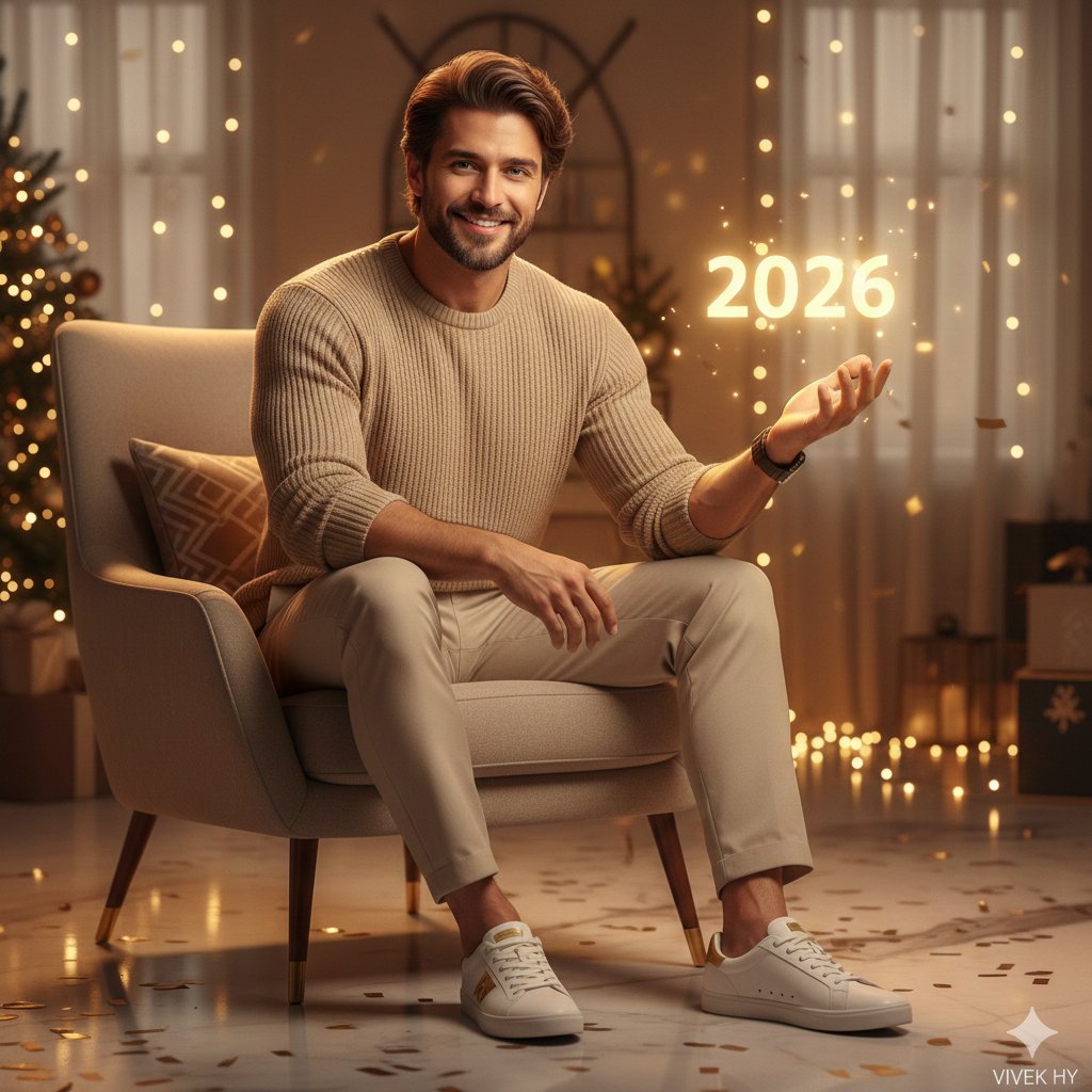 Modern Festive Indoor Portrait Symbolizing Future Year Celebration