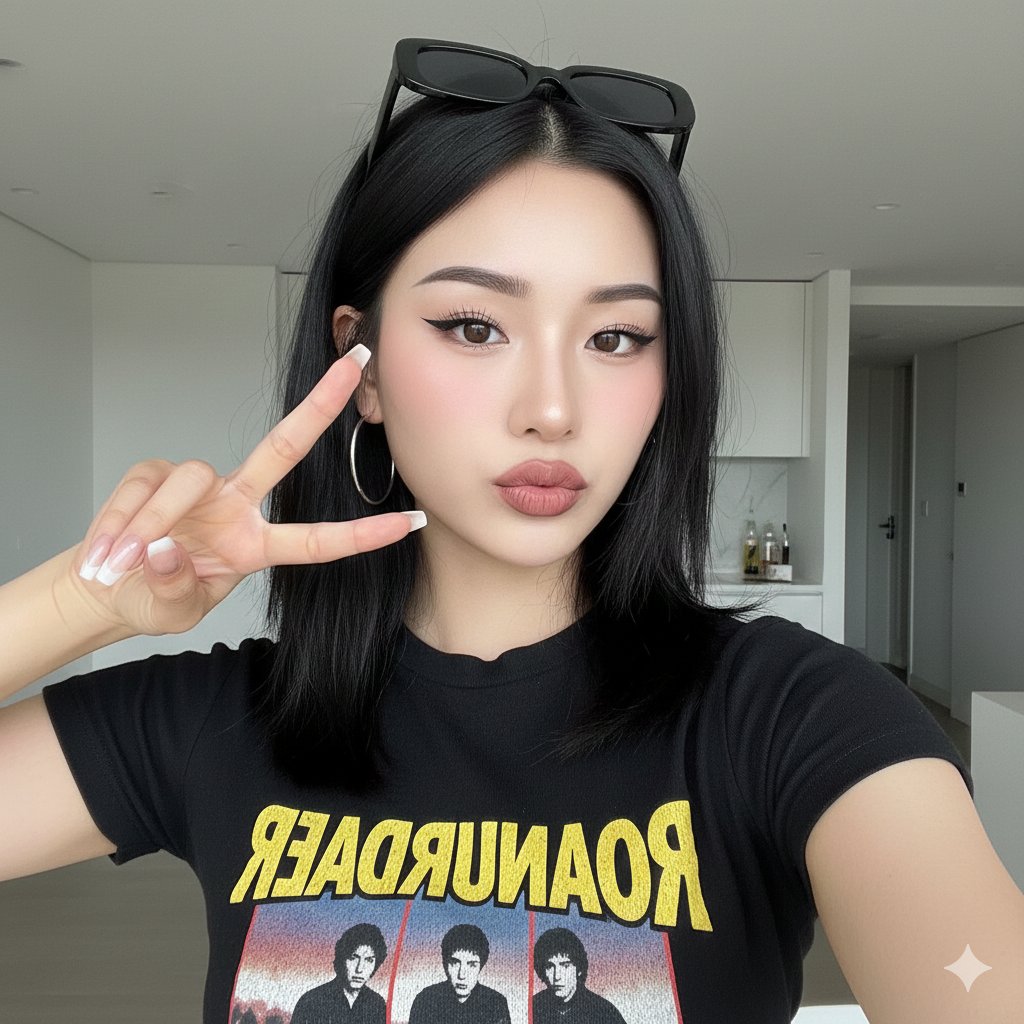 Beautiful Young Woman Taking a Close-Up Selfie