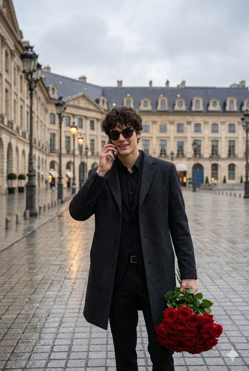 Confident Man on Wet City Street After Rain