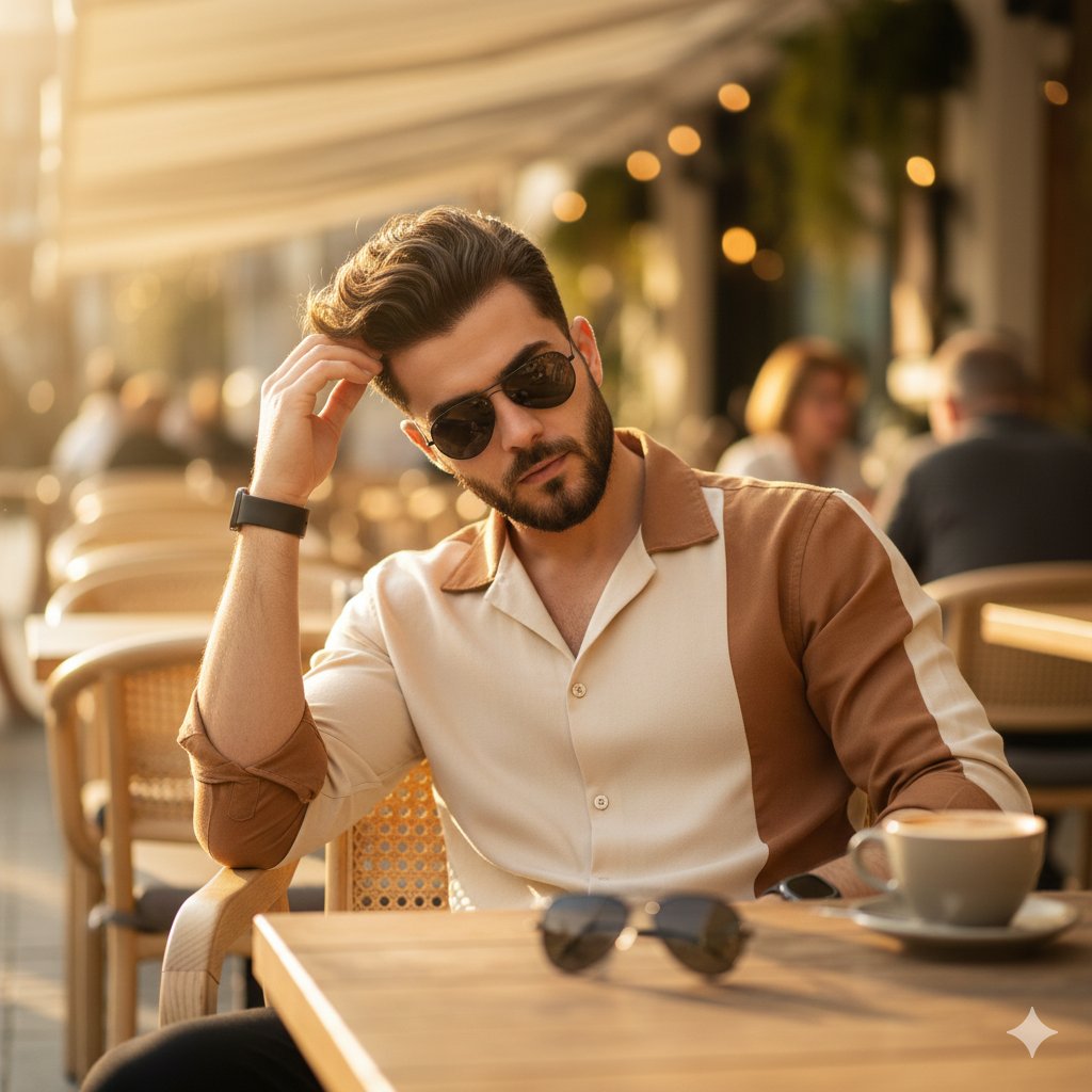 Ultra-realistic 8K Portrait in a Modern Outdoor Café