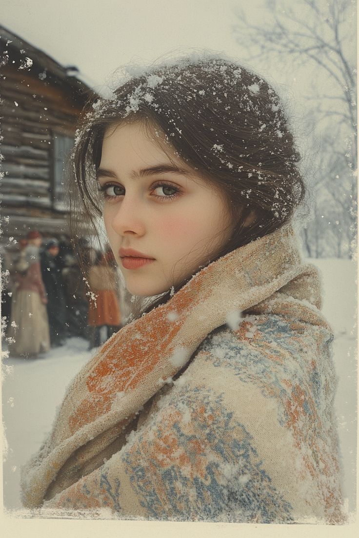 Gemini Nano Banana Pro - Portrait of a Young Woman in a Winter Village