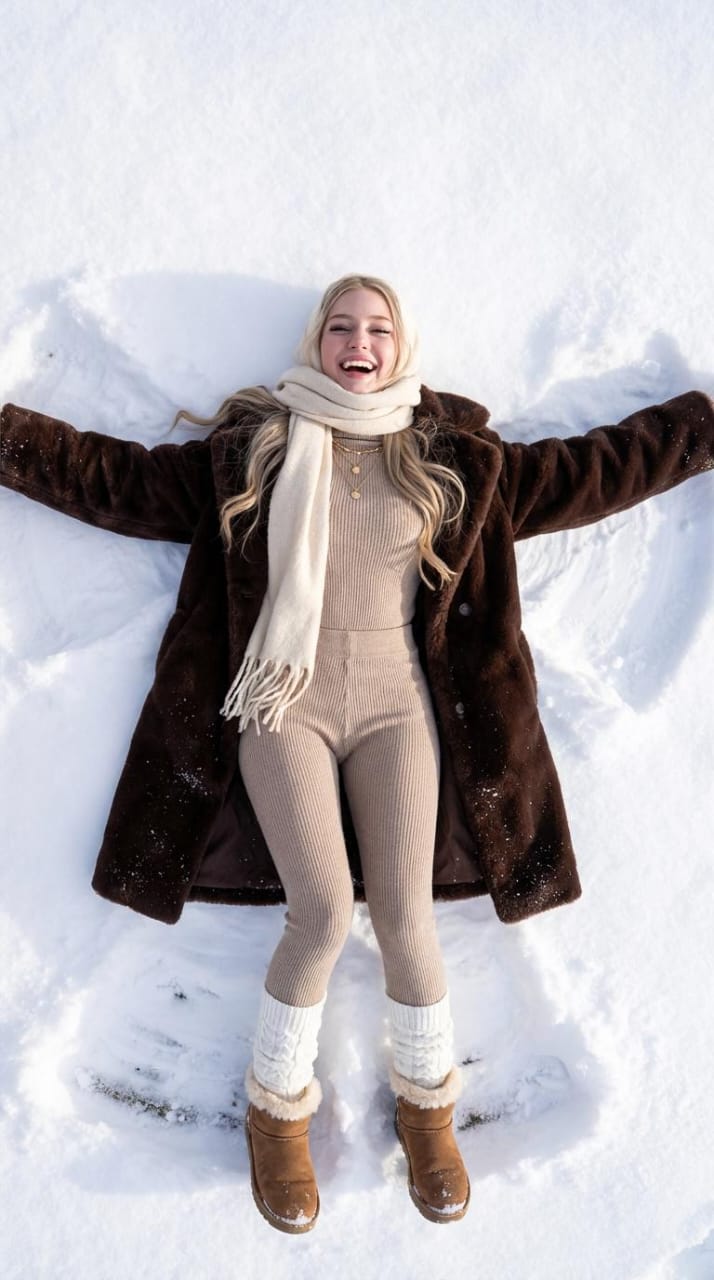 Joyful Young Woman in Snow