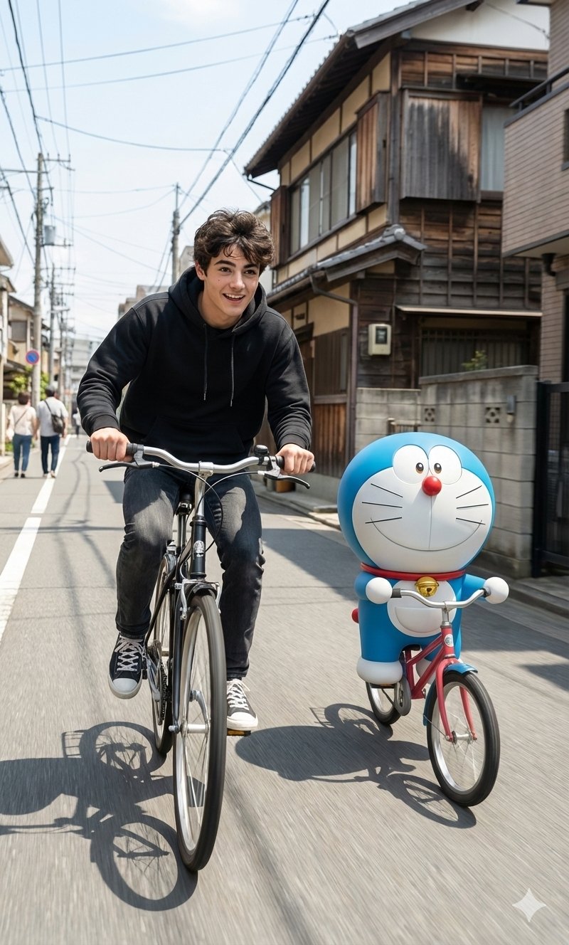 Hyper-realistic Cinematic Photo of Bicycle Ride on Japanese-style Street