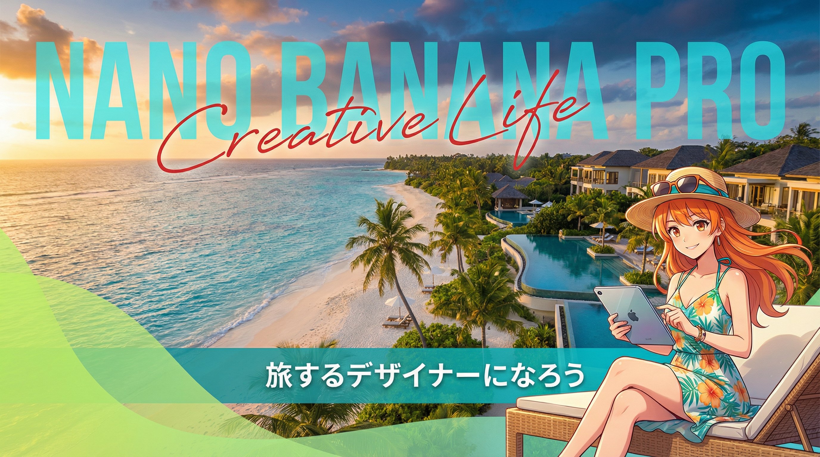 Nano Banana Pro Design Course Eyecatch - Resort Workcation Style