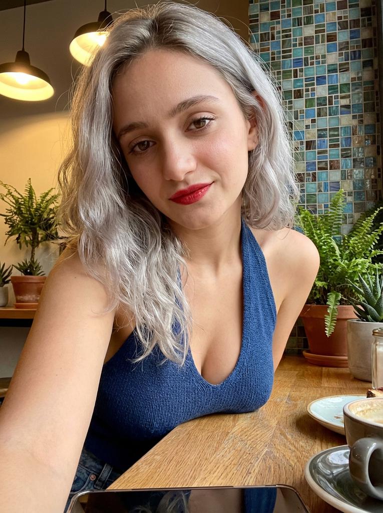 Photorealistic Handheld Selfie in a Cozy Café