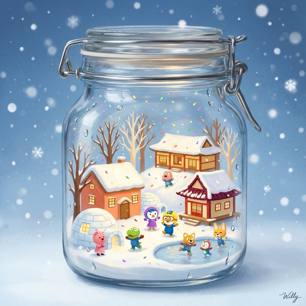 3D Miniature Winter Village in Glass Mason Bottle