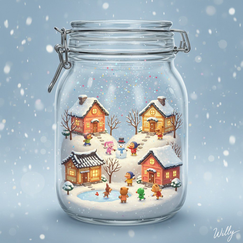 3D Miniature Winter Village in Glass Mason Bottle, Product, nanoBanana-Pro, 插画, 产品 reference image, image 2 of 2