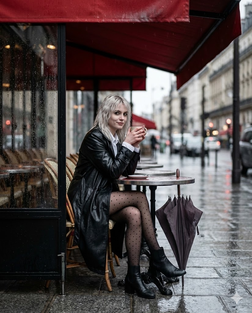 Moment in a Parisian Café During a Rain Shower
