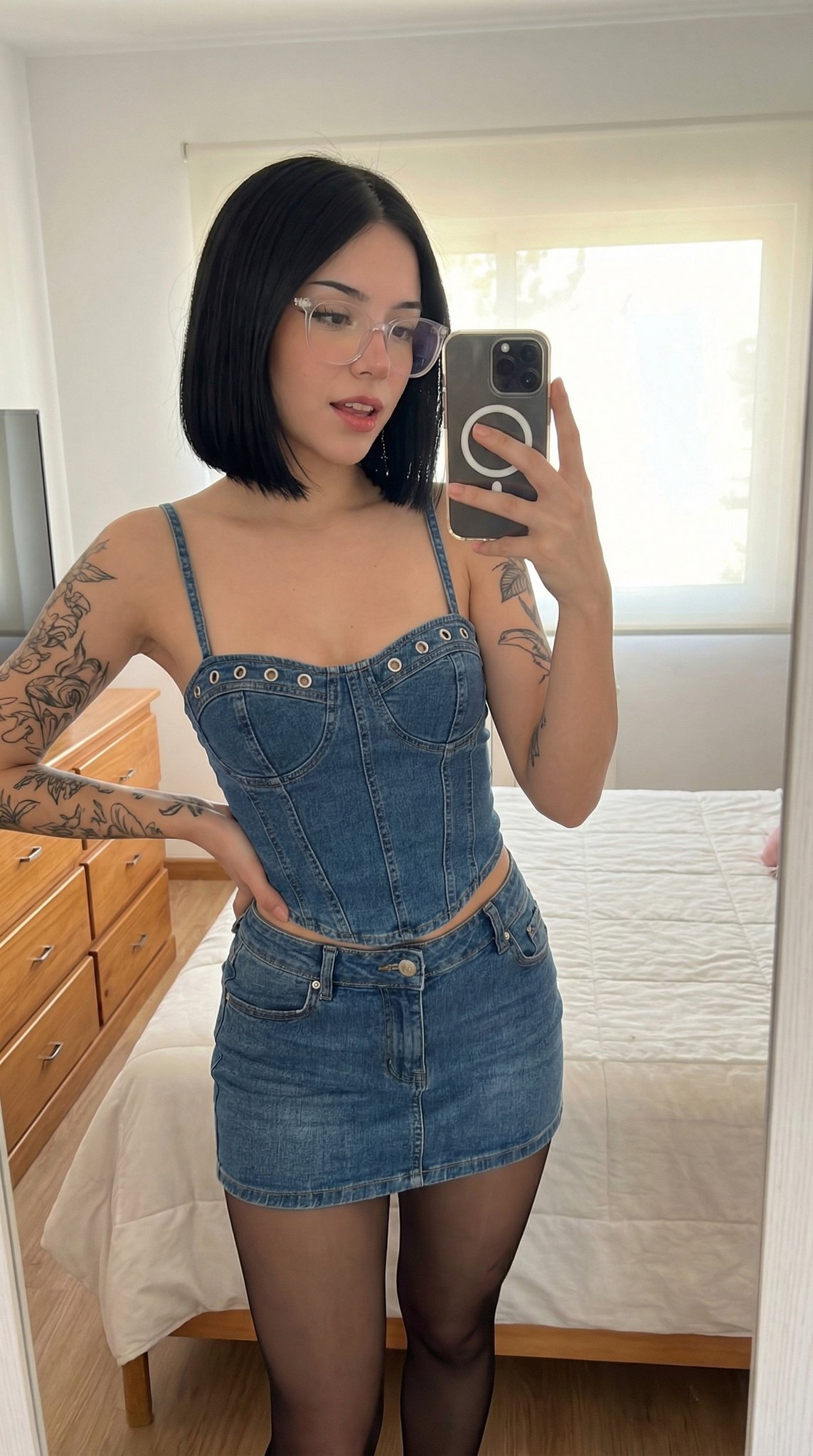 Denim Style Mirror-Selfie Portrait