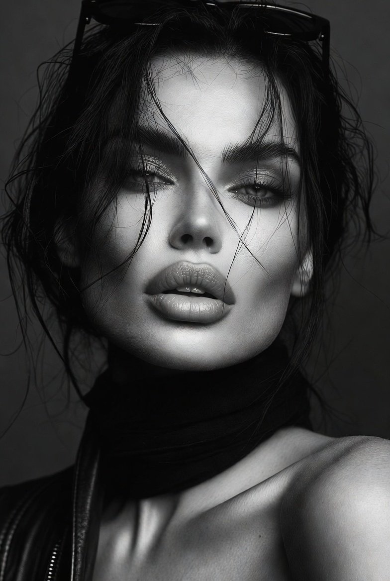 Hyper-realistic Black & White Fashion Portrait
