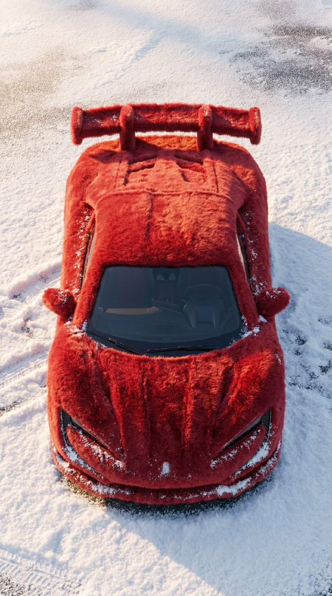 Top-down aerial shot of a plush high-performance product in a snowy landscape