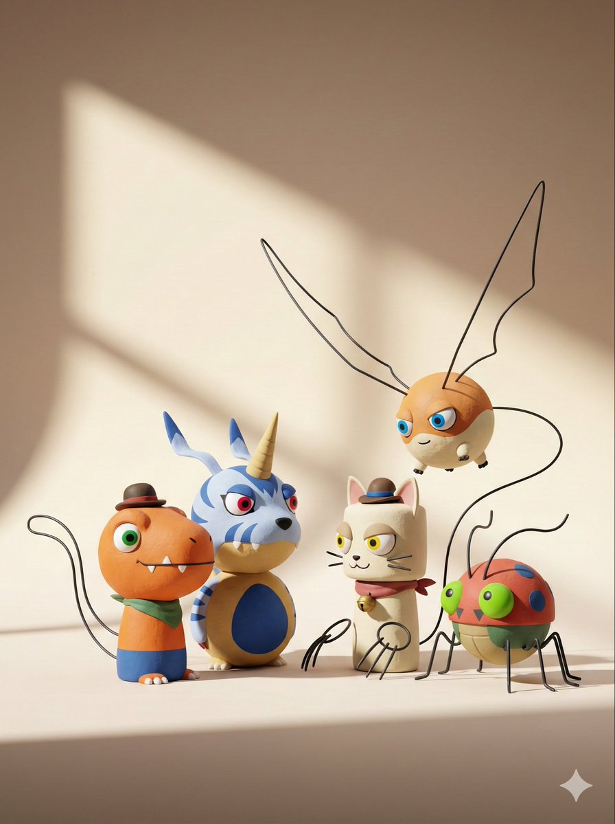 Designer Toy Style Clay/Bisque Animal Figurines Ensemble