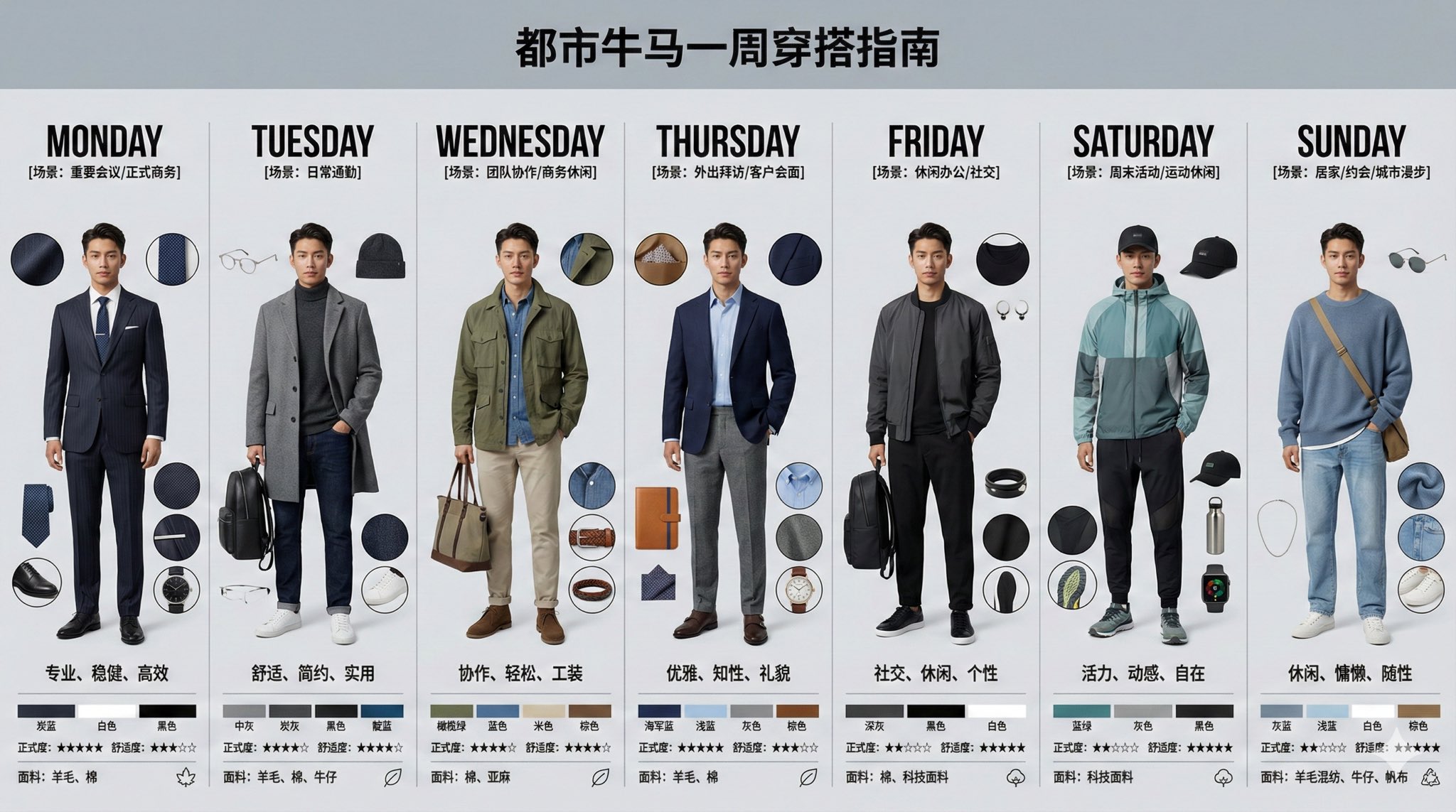 Urban Horse One Week Dressing Guide, Fashion, nanoBanana-Pro, 人物, 影视 reference image, image 3 of 7