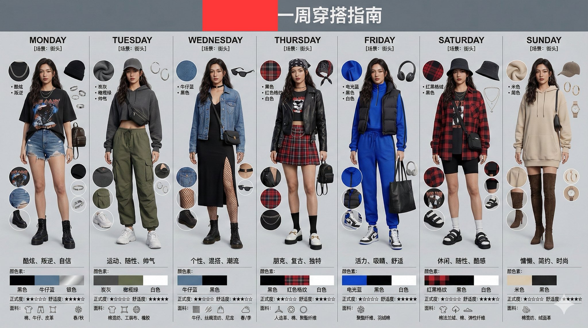 Urban Horse One Week Dressing Guide, Fashion, nanoBanana-Pro, 人物, 影视 reference image, image 6 of 7
