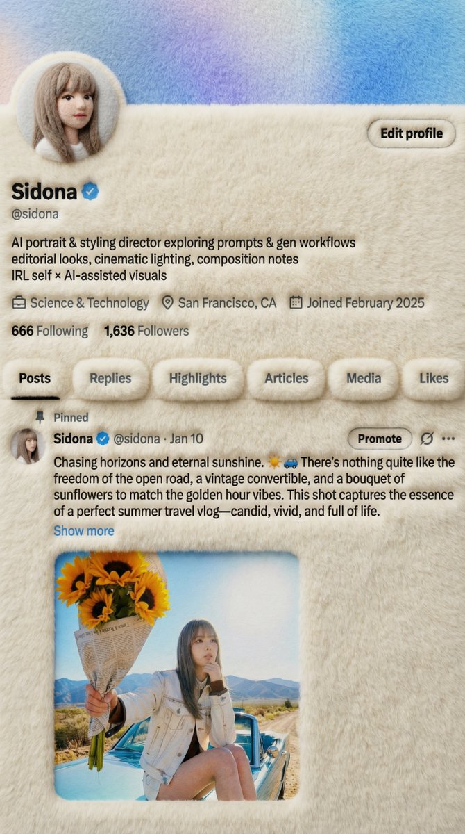 Hyper-realistic 3D Render of X Account Interface with Soft Wool and Faux Fur