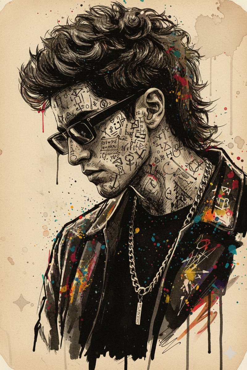 Expressive Ink Sketch and Mixed-Media Illustration Portrait