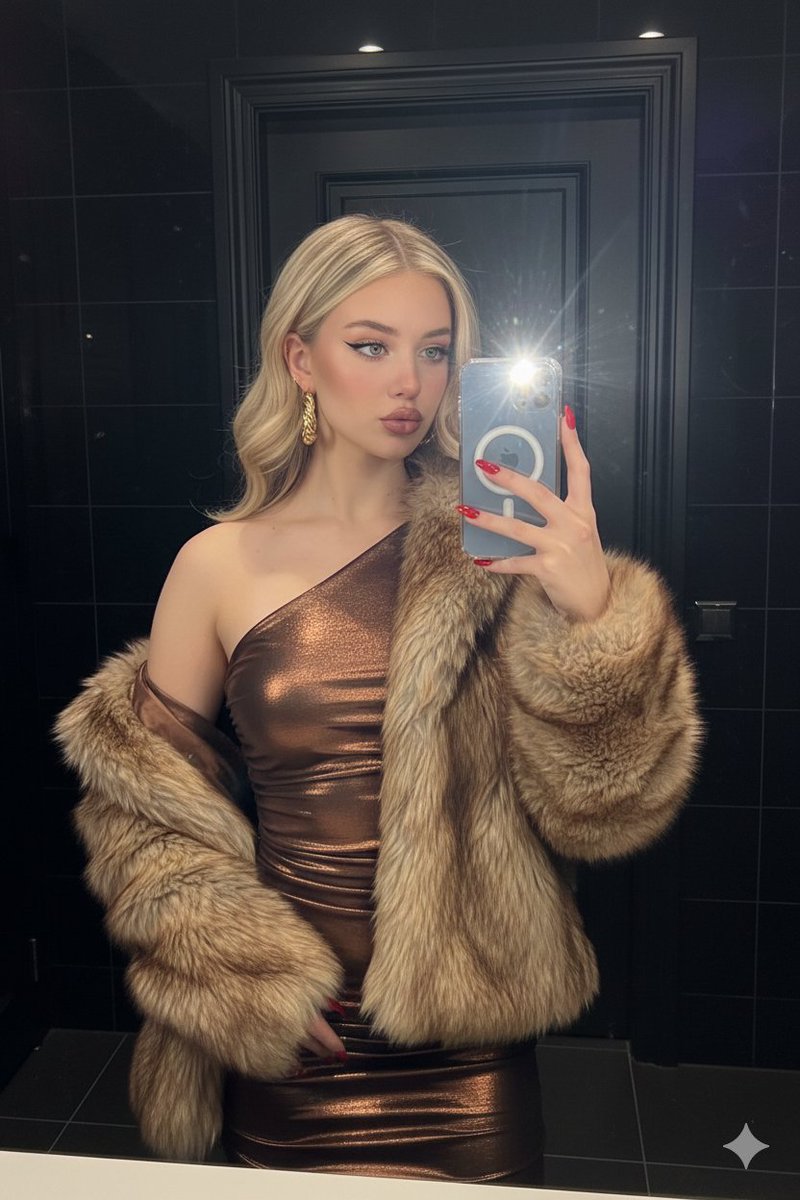 Elegant High-Fashion Young Woman Mirror Selfie